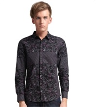 馬克華菲男裝經典格紋印花拼接長袖襯衫7113030718 黑色 40 【圖片 價格 品牌 報價】