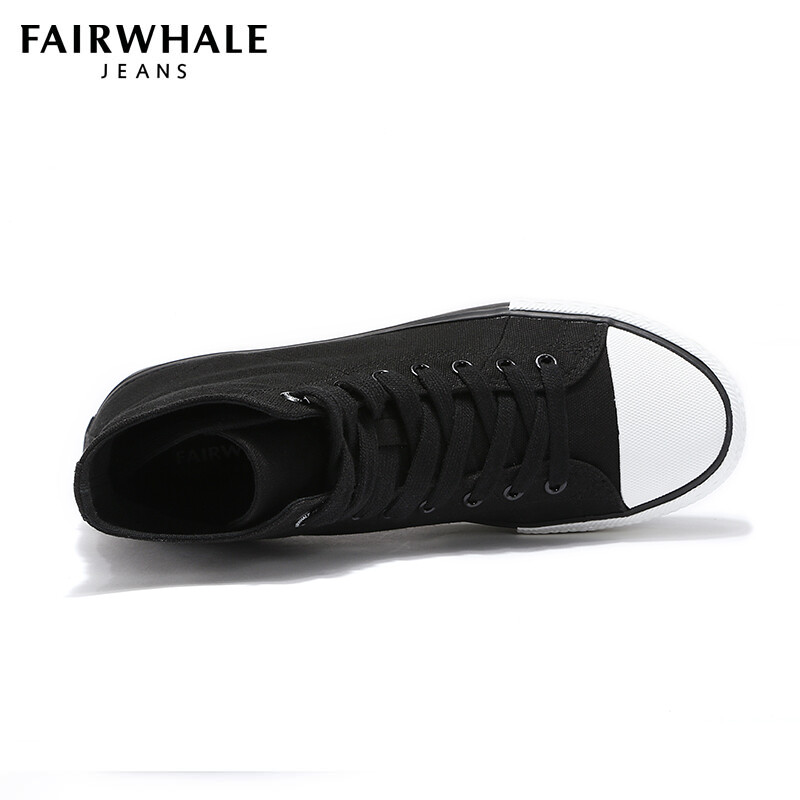 馬克華菲秋季高幫情侶款帆布鞋 簡約百搭韓版休閑鞋 黑色 40