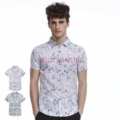 馬克華菲男裝 絲光棉 印花短袖襯衫7112031108 深藍色 39圖片